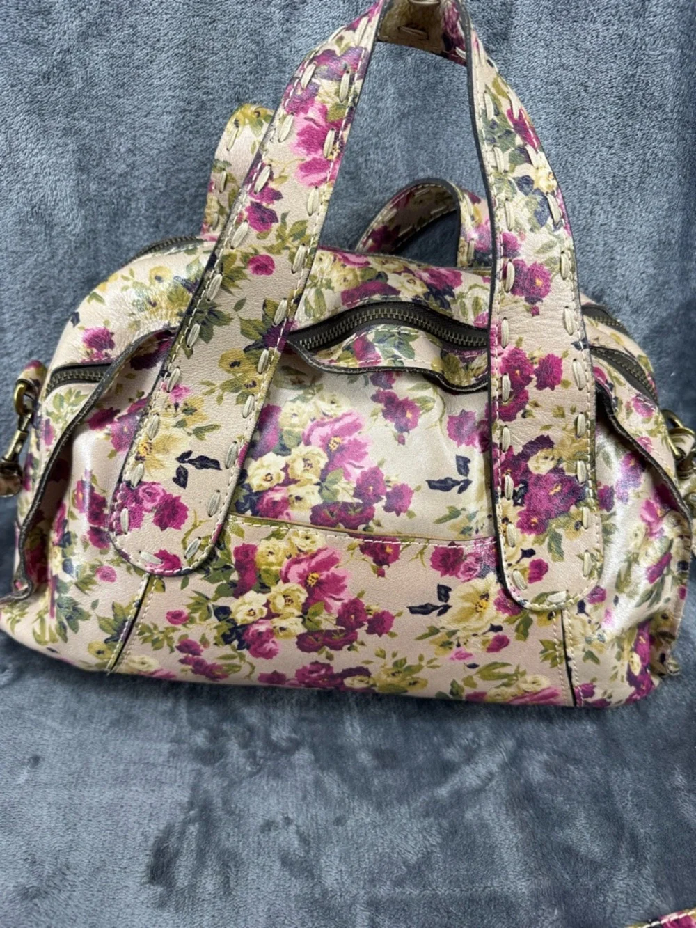 Patricia Nash Antique Rose Cream Floral Leather Shoulder Bag Satchel Purse